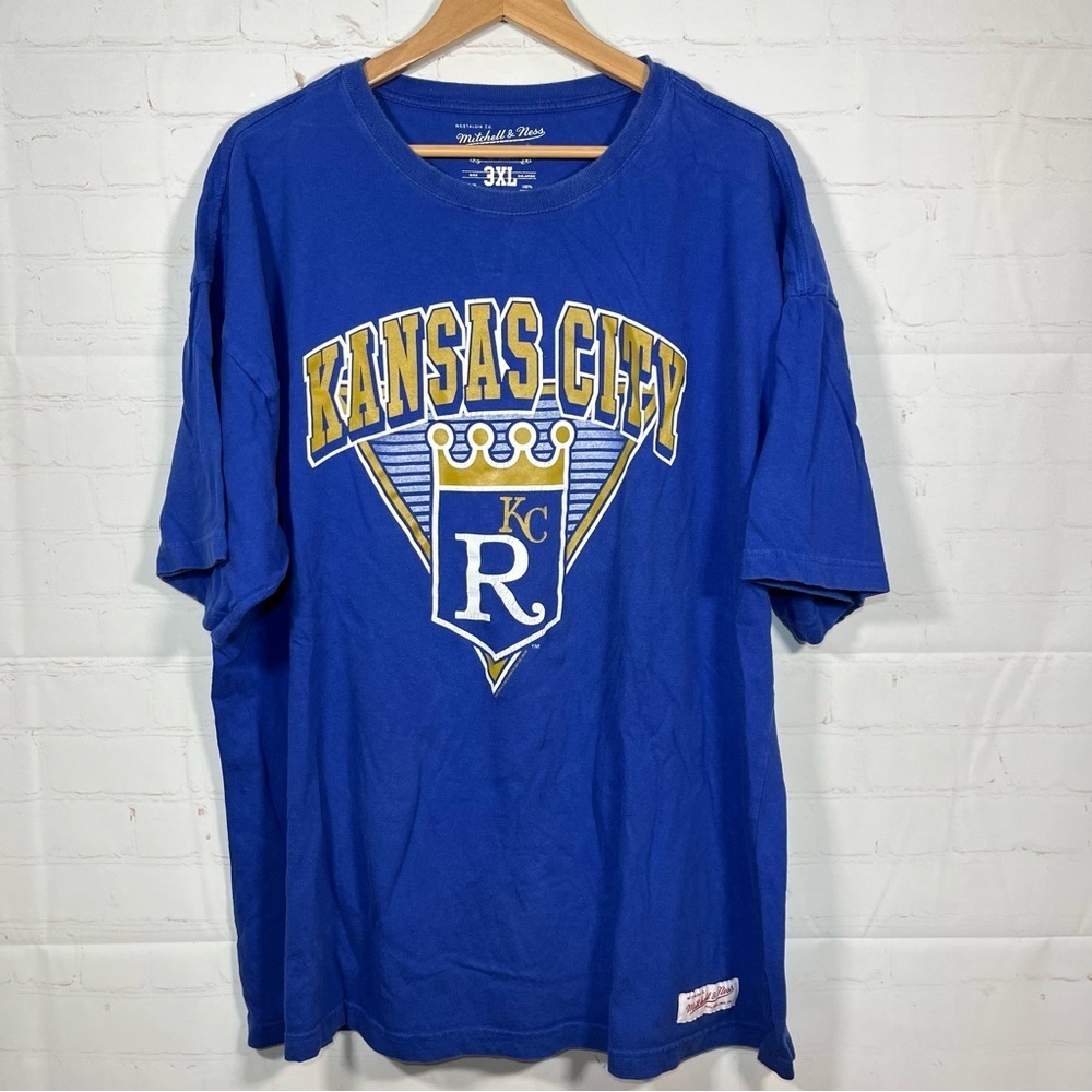 Kansas City Royals T Shirt Mitchell & Ness Mens Size 3XL Blue MLB Baseball